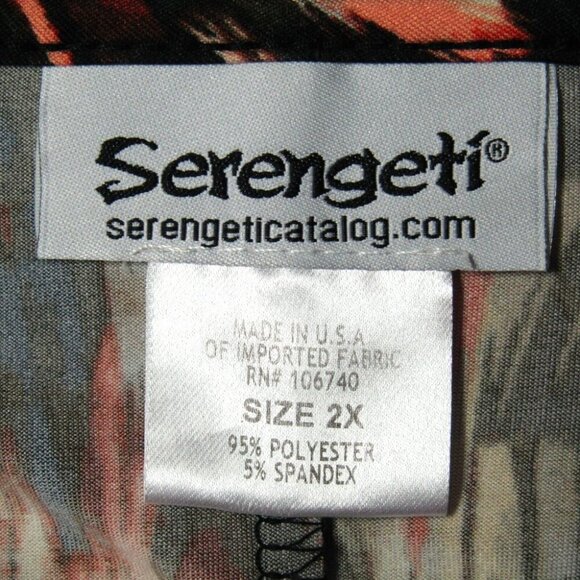 Serengeti Black Rust Abstract Print 3/4 Sleeve Top Womens Size 2X Sharkbite Hem - Picture 5 of 7
